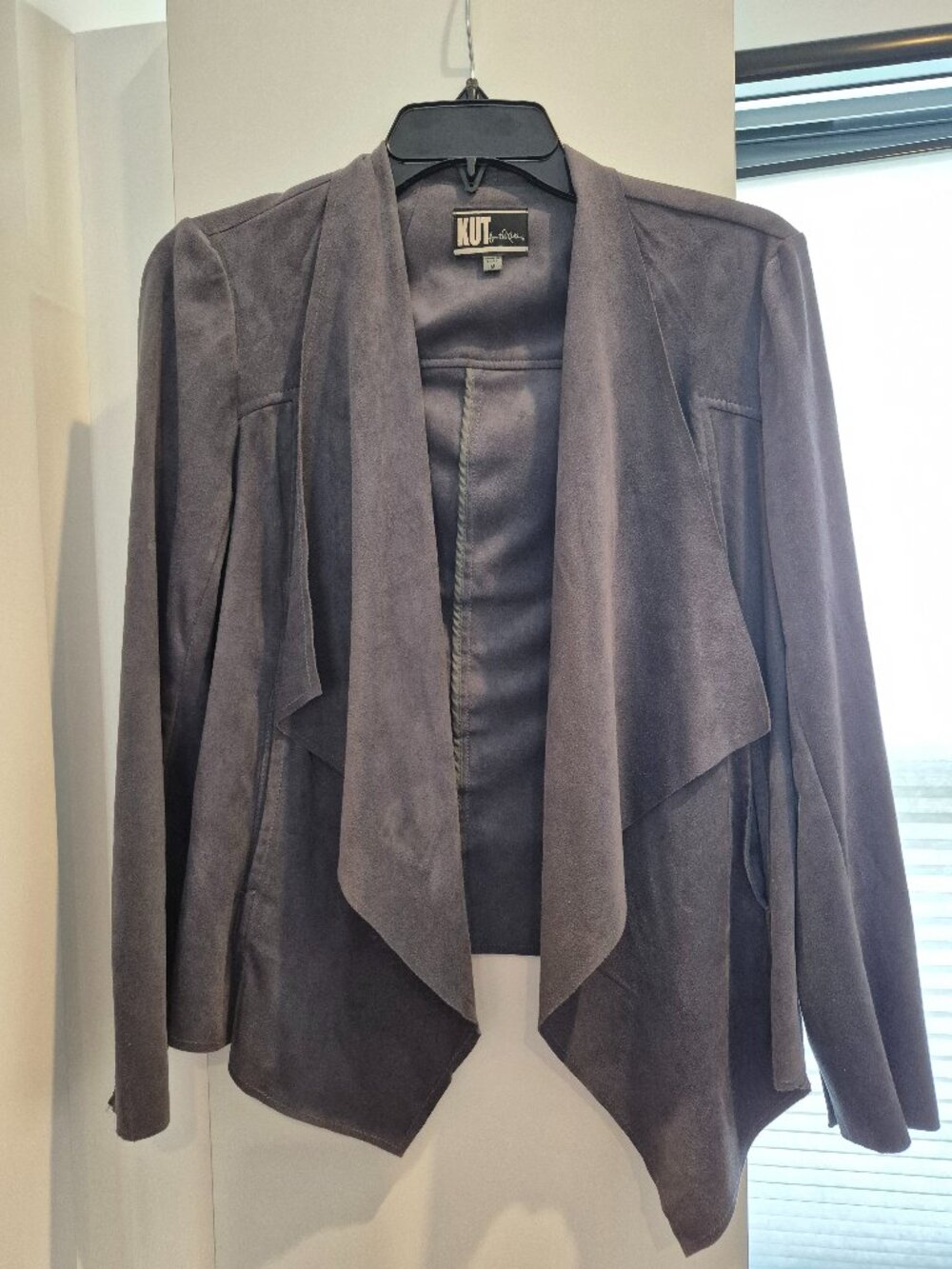 KUT from the Kloth Faux Suede Drape Front Jacket Blazer Purple Size M